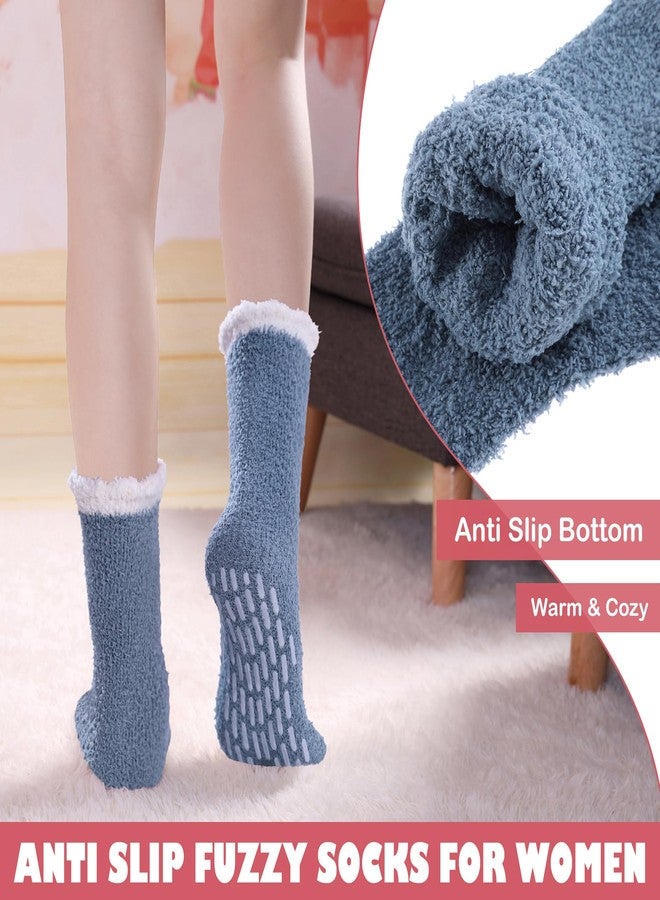 LINEMIN Non Slip Hospital Socks with Grips for Women Cozy Winter Soft Fluffy Grip Slipper Socks (5 Pairs Mix Patchwork) - Image 5